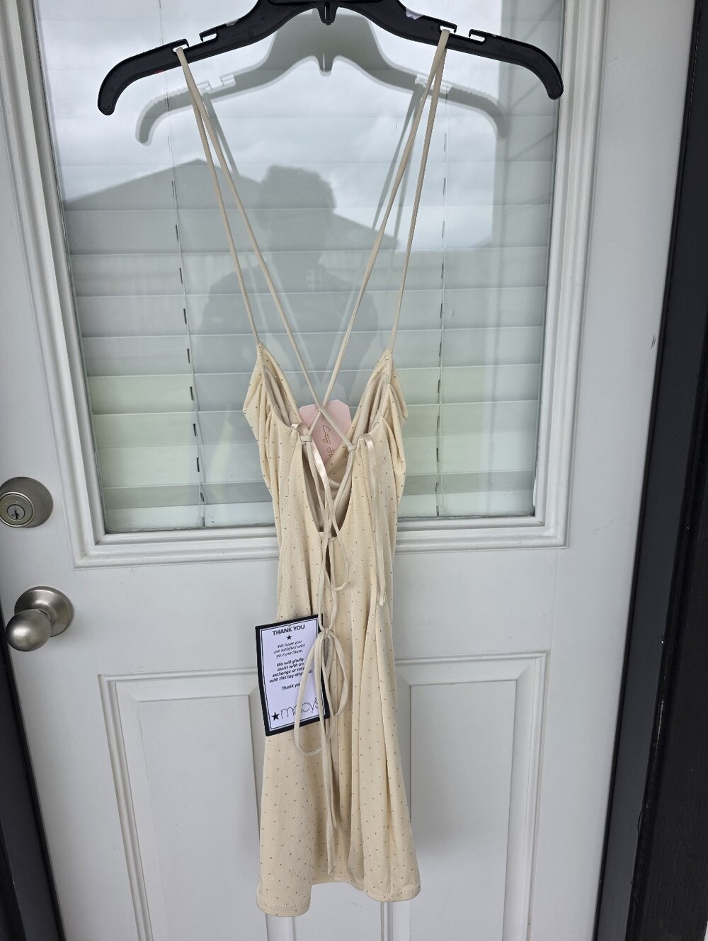 City Studio Beige Bodycon Dress M Cowl Neck Rhinestone Spaghetti Strap Backless - Picture 8 of 11